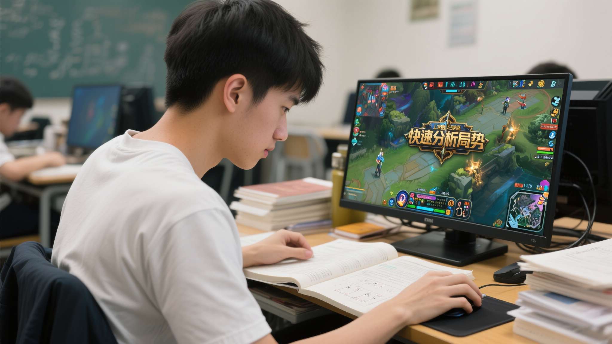 以一名大学生玩家张明为例。他在备考期间坚持每天游玩《英雄联盟》约1.5小时，并没